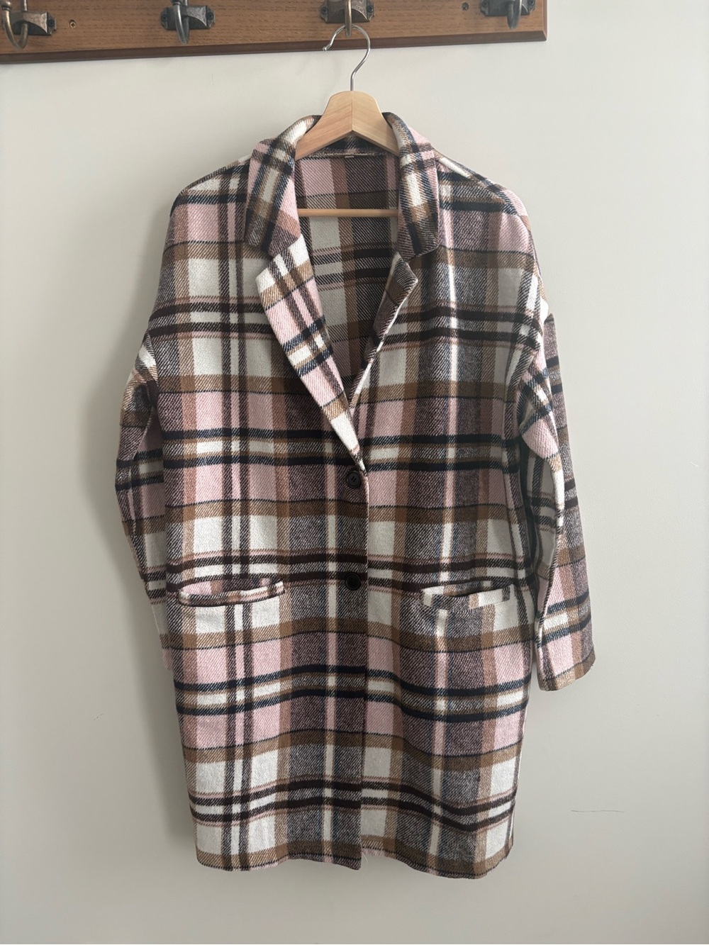 Plaid Pink & Brown Womens Coat